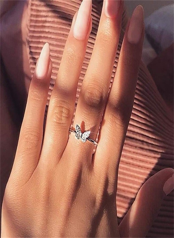 AZQ 925 Sterling Silver Fashion 18k Gold Butterfly Ring Shiny Cubic Zirconia Anniversary Promise Tail Rings CZ Classic Eternity Engagement Wedding Band Ring for Wome (US Code 9) - Image 3